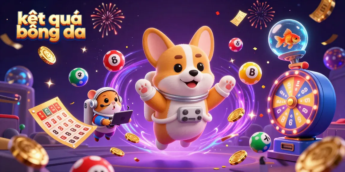 Witness exciting kết quả bóng đá as a playful astronaut corgi navigates a cosmic casino with floating elements.