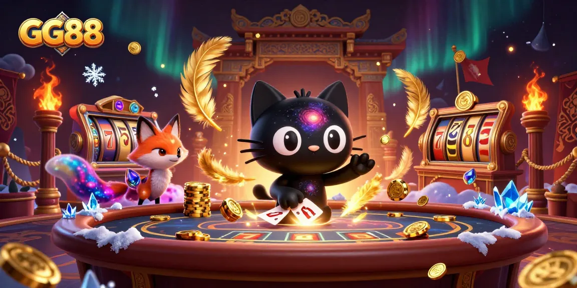Experience the excitement of GG88 with a cosmic casino illustration featuring unique game elements.