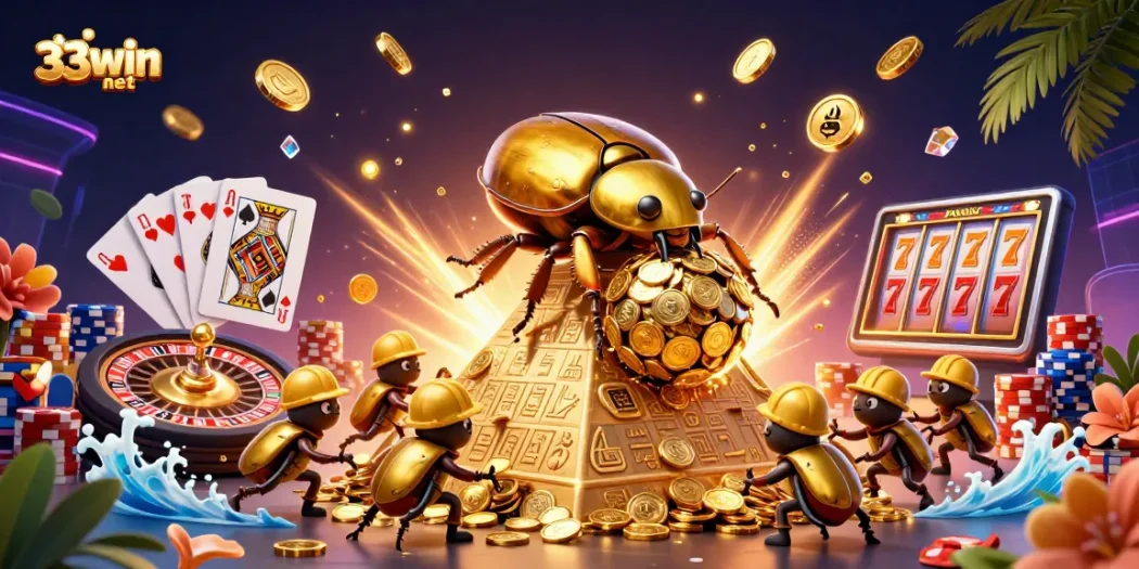 Experience thrilling gameplay at 33win net with golden coins, jackpot prize elements, and casino excitement.
